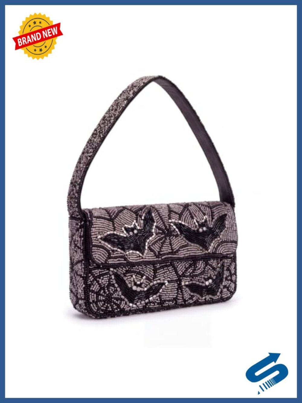 Handmade Beaded Shoulder Bag Spider Design Fixed Strap